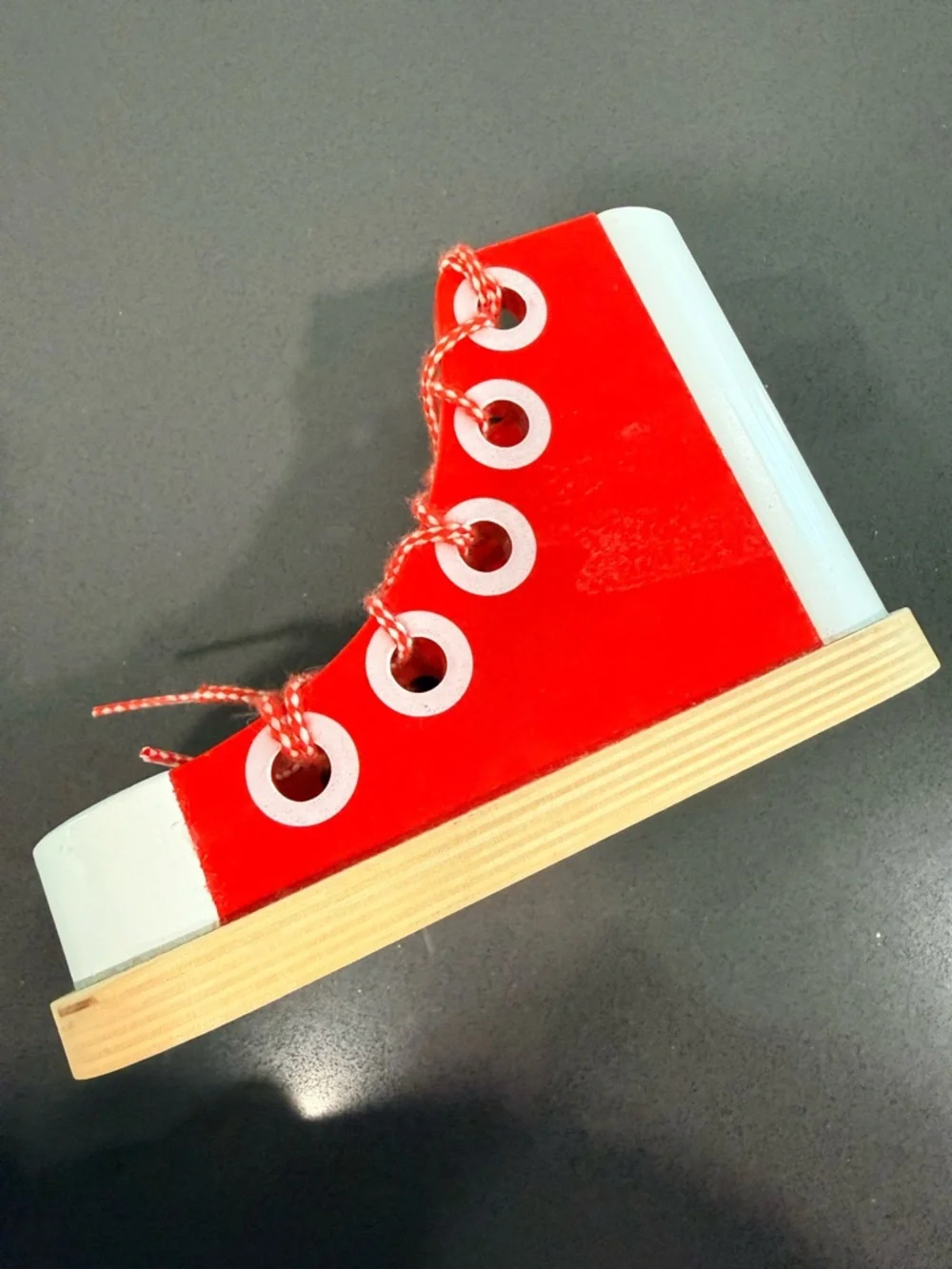 Melissa & Doug Wooden Lacing Shoe Toy Red Sneaker Fine Motor Preschool Toy